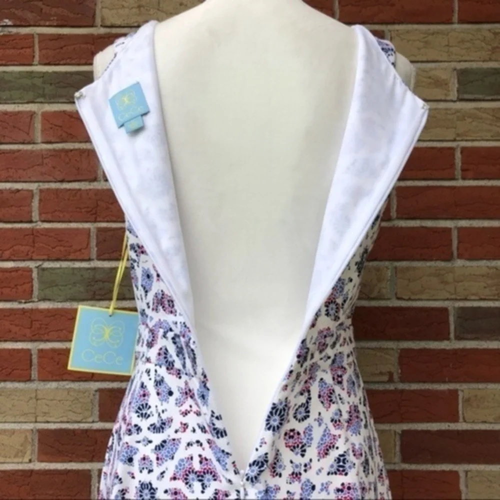 CeCe Mosaic NWT Cutout White Blue Fit & Flare Dress 👗